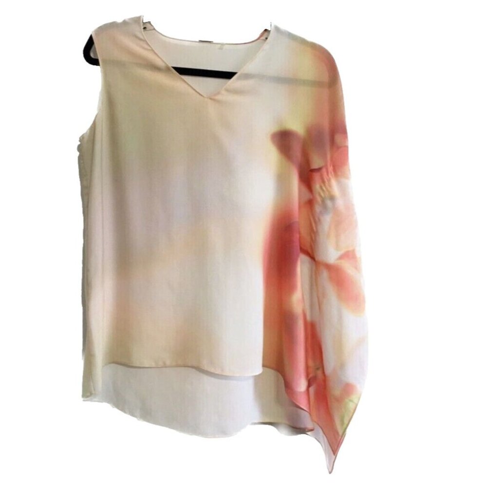 ELIE TAHARI Adair Asymmetric Watercolor Floral Flowy Top Size Medium Fairy Boho